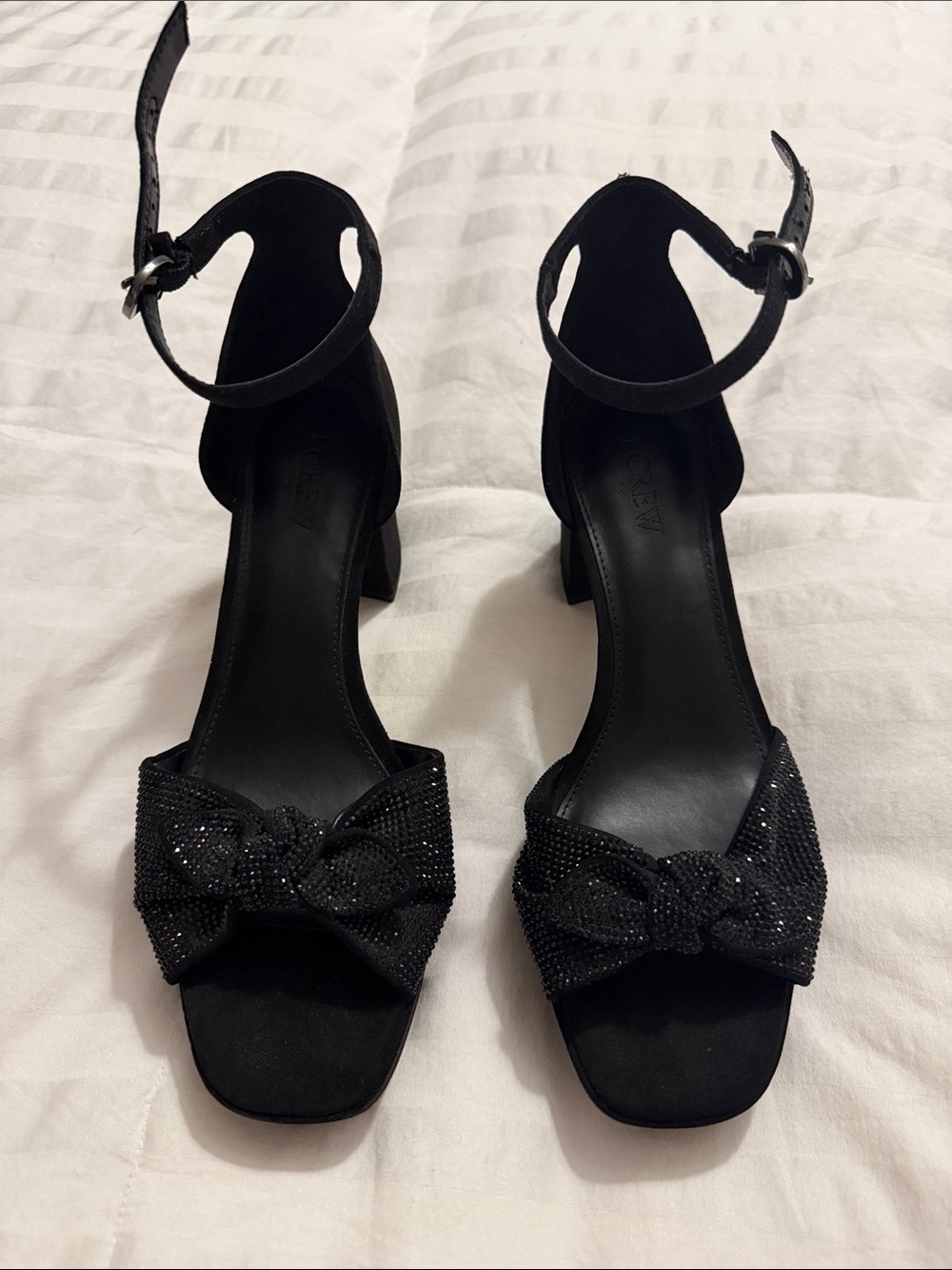 J. Crew Black Ankle-Strap Bow Sandals